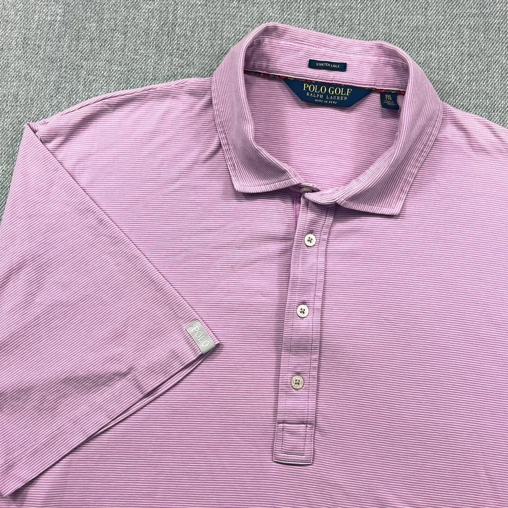 Polo Golf Ralph Lauren Shirt Mens Pink White  Stripe 2XL Stretch Lisle XXL
